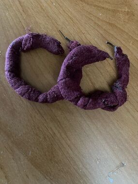 Plum Fabric Wrapped Hoop Earrings